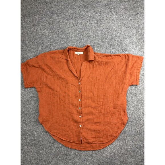 Rip Curl Shirt Womens Medium Rust Orange Gauze Cotton Button Front Dolman Blouse - Picture 1 of 6